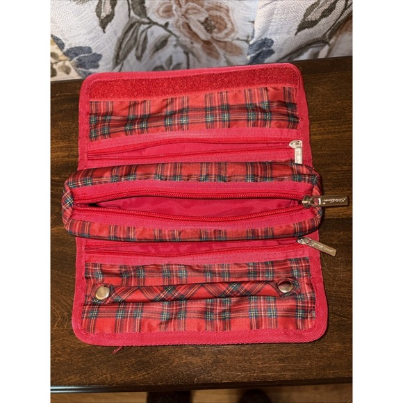 Eddie Bauer Red Plaid Jewelry Case Roll Up Travel Bag - Picture 6 of 7
